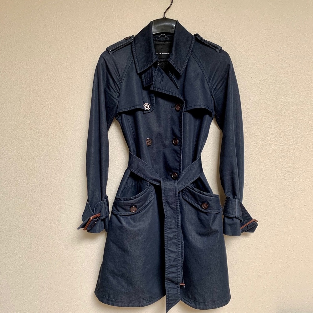 Club Monaco denim navy blue trench coat XS